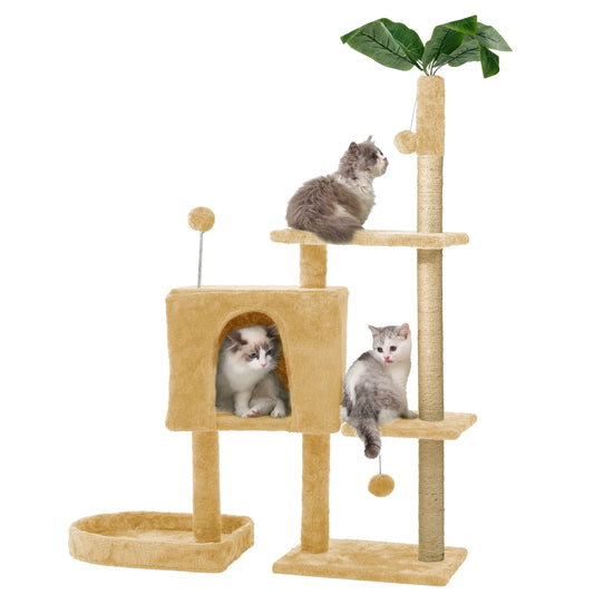 Cat Tree,52In Cat Tower for Indoor Cats, Cat Tree with Scratching Posts Plush Perch Stand, Cat Condo with Funny Toys Kittens Pet Play House,Dark Gray